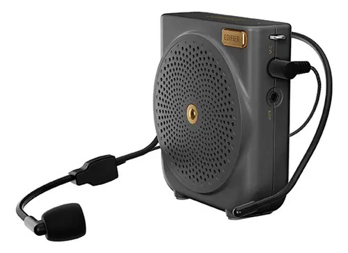 Amplificador de voz portátil cinza-escuro com microfone de cabeça