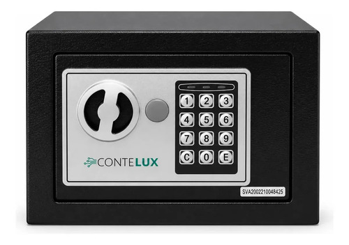Cofre eletrônico preto pequeno com teclado numérico e chave