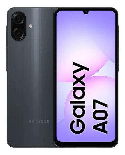 Celular Samsung Galaxy A07 preto, de frente e de costas