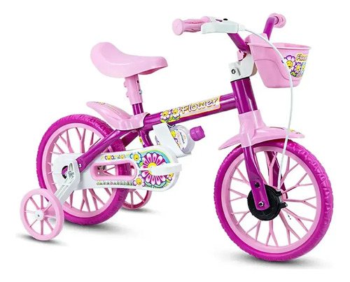 Bicicleta infantil aro 12 com rodinhas laterais e cesta na frente