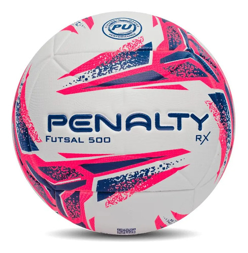 Bola de futsal Penalty branca, rosa e azul