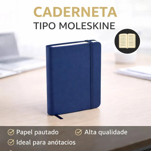 Caderneta azul de capa dura com elástico