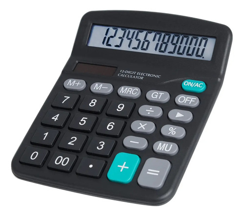 Calculadora de mesa preta com visor grande inclinado