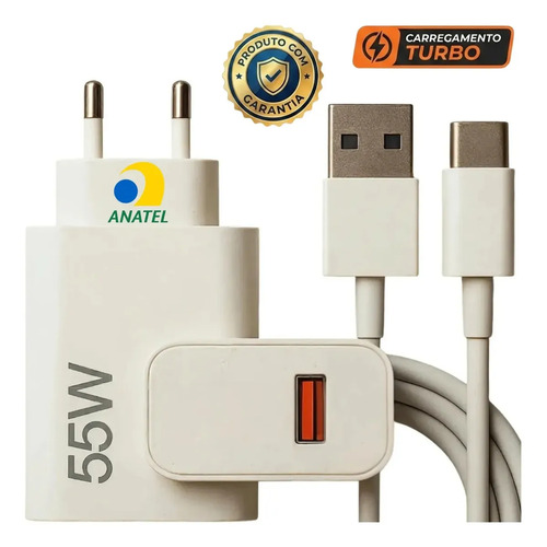 Carregador de tomada branco com cabo USB-C