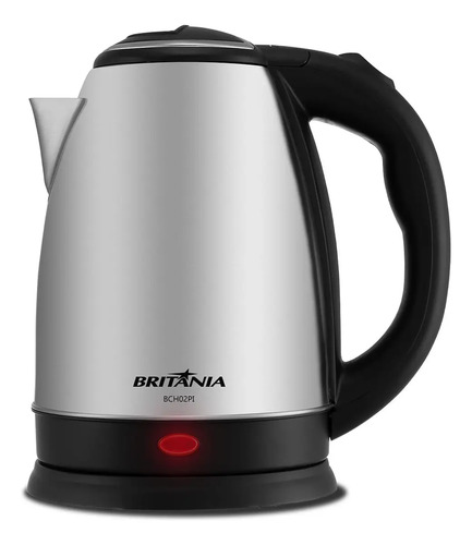 Chaleira elétrica de aço inox com alça e base pretas