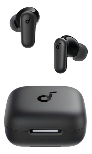 Fones de ouvido sem fio pretos com estojo de carga