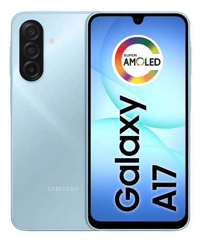 Smartphone Samsung Galaxy A17 visto de frente e de costas