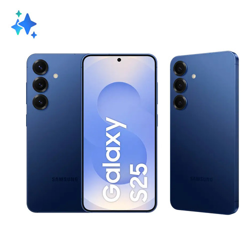 Smartphone Samsung Galaxy S25 azul-marinho, frente e verso