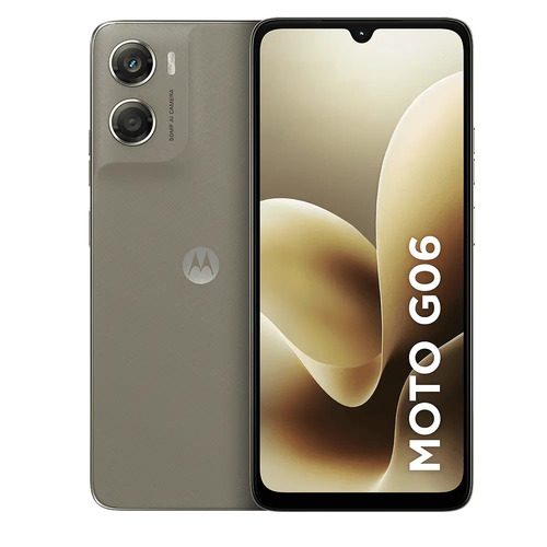 Smartphone Motorola Moto G06 visto de frente e de costas
