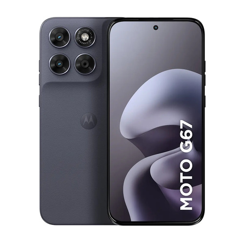 Smartphone Motorola Moto G67 visto de frente e de trás