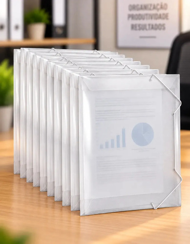 Pastas plásticas transparentes com aba e elástico