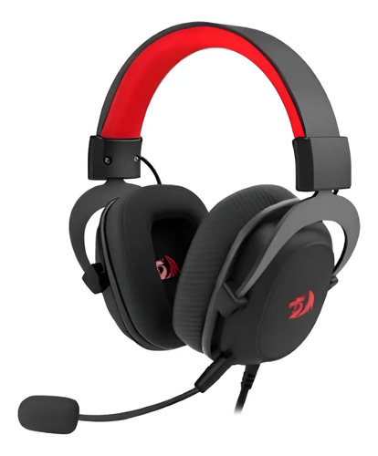 Headset gamer preto e vermelho com microfone