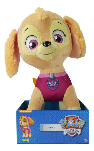 Boneco de filhote de cachorro com uniforme cor-de-rosa e mochila com asas, na embalagem
