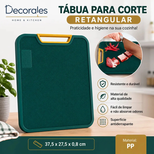 Tábua de corte retangular verde com alça