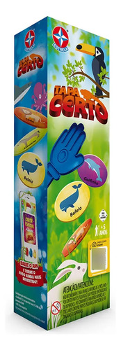 Caixa vertical de jogo de mesa infantil com mãozinhas de borracha coloridas na ilustração