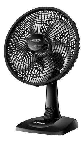 Ventilador de mesa preto com grade redonda e seis pás