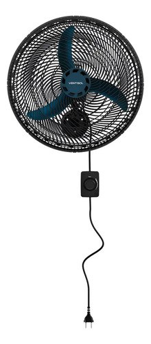 Ventilador de parede de 50 centímetros com pás azuis e grade preta